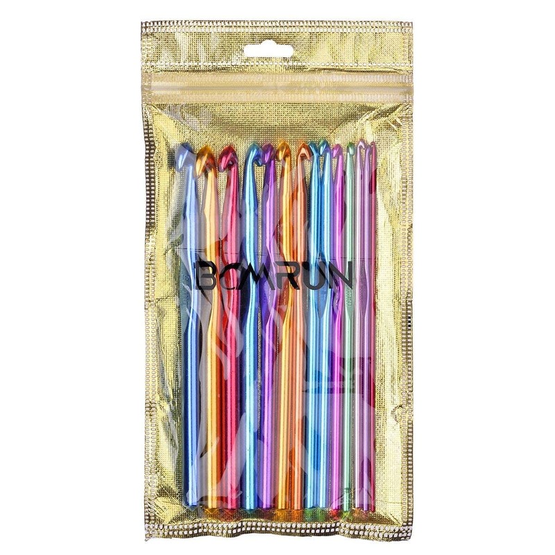 BCMRUN 14 pcs Multicolor Aluminum Crochet Hooks Knitting Needles Craft