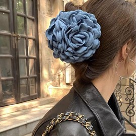 3 PCS Blooming Rose Flower Hair Clips Claws for Women, Non Slip Hair Hairpin Claws Strong Hold for Thin Thick Hair Accessories, Beige Pink Blue