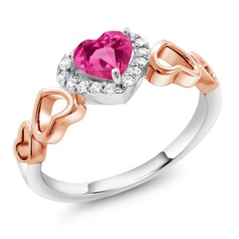 Gem Stone King 925 Sterling Silver 2-Tone Heart Shape Pink Created Sapphire Ring For Women (0.76 Cttw, Gemstone Birthstone, Available in size 5, 6, 7, 8, 9)