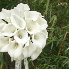 Letjolt White Calla Lily 20Pcs Artificial Flowers Bouquet for Wedding Bride Shower Blessing Gift Home Decoration Faux Calla Lilies Flower, 20 Pieces