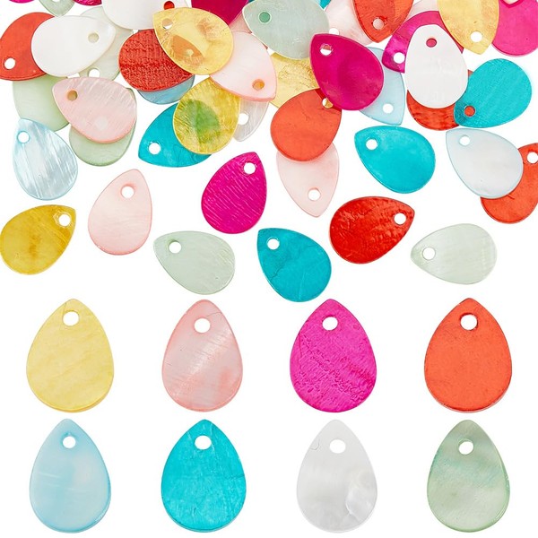 PH PandaHall 80 Pieces 8 Colours Natural Shell Pendants, Teardrop