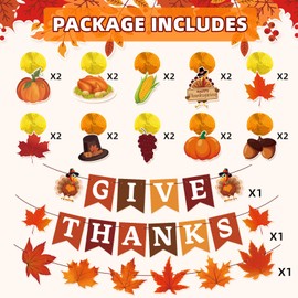 Thanksgiving Decorations, 42Pcs GIVE THANKS Banner with Fall Hanging Swirls Thanksgiving Garland for Home Party Office Fall Decor Thanksgiving Party Decor