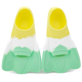 Kids Swim Training Fins, Comfortable Silicone Short Fins for Lap Swimming Flippers, Travel Size Flipper for Kids with Mesh Bag