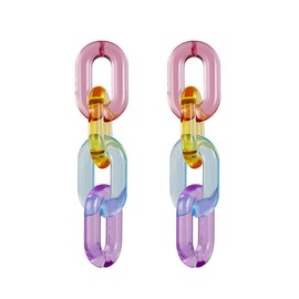Funky Acrylic Extra Long Link Chain Dangle Earrings Rainbow Clear Pastel Statement Resin Geometric Paperclip Chain Coloful Lightweight Jewelry for Women