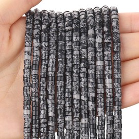 150PCs Natural Black Imperial Jasper Spacer Beads, Loose Semi Precious Flat Round Gemstone Heishi Disc Stone Beads for Beading Jewelry Making 4mm*2mm 38cm