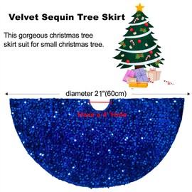 DUOBAO Blue Tree Skirt Small for Slim Trees 21 Inch Ornaments with Mermaid Sequins Glitter Velvet Christmas Skirts for Holiday Party Decoration Royal