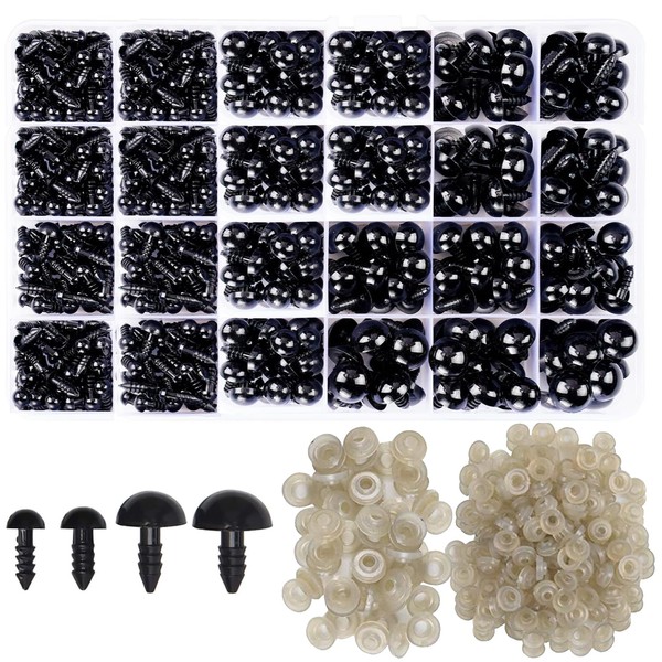 Safety Eyes, 800 Pieces Black Safety Eyes, 6mm 8mm 10mm