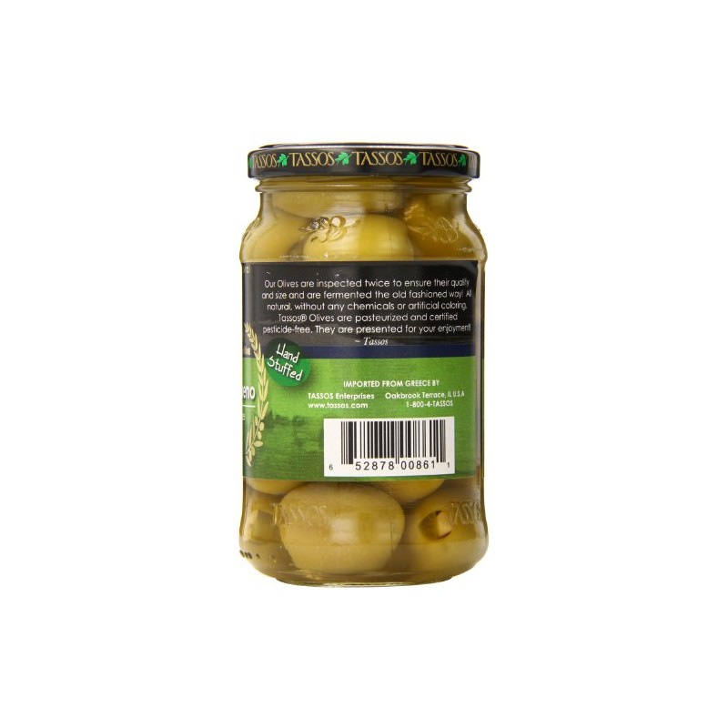 Tassos Stuffed Green Olives, Garlic Jalapeno, 13.1 Ounce