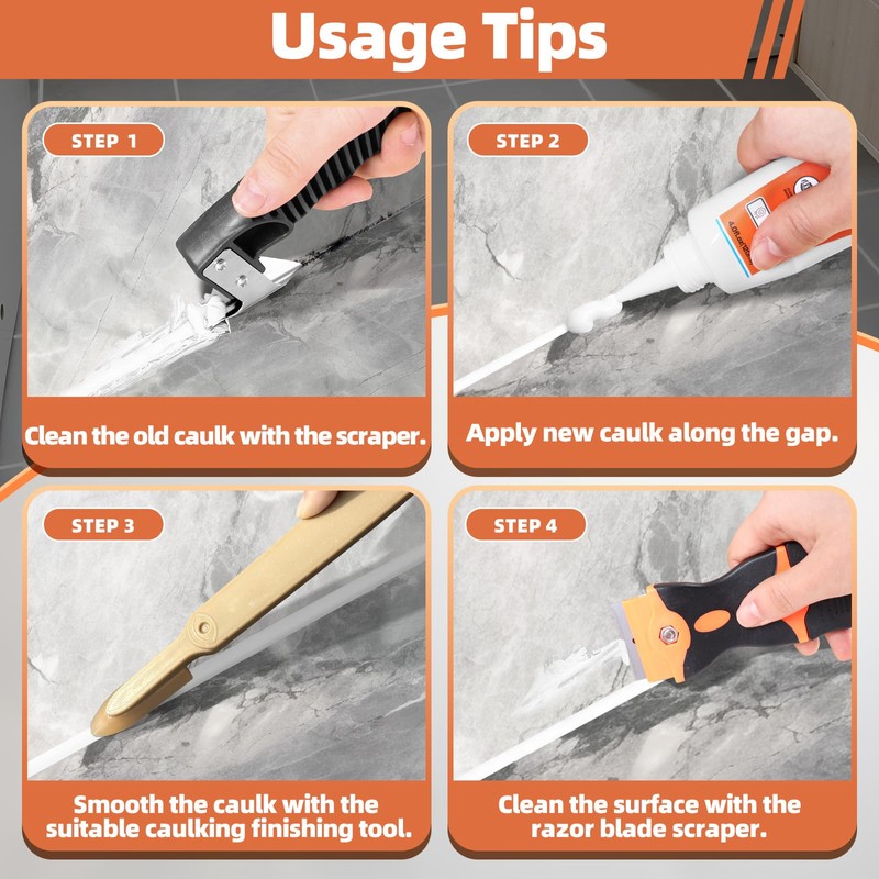 6 Pcs Caulk Tool Set-Multi-Purpose Silicone Caulking Tool Kit with
