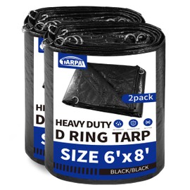 TARPAL Tarp 6x8 Heavy Duty Tarps (2Pack) 14mil D-Shaped Metal Ring Waterproof UV Resistant Triangular Design Reinforced Corners and Edges（Black）