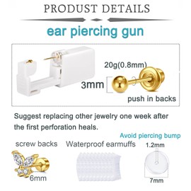 QWALIT Ear Piercing Kit Gold Ear Piercing Gun Kit Self Piercing Earrings Piercing Kit Disposable Earring Gun Piercing Kit with Earring Studs Self Cartilage Ear Piercing Kit Flat Back at Home