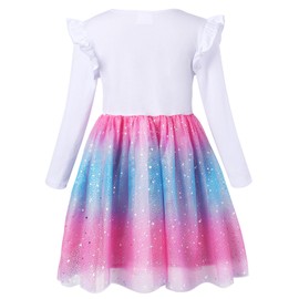 VASCHY Cute Cat Dress for Girls, Tulle Dress Cotton Ruffle Sleeve Princess Birthday Party Outfit Clothes,Toddler/Little/Big Kid Girls 4T