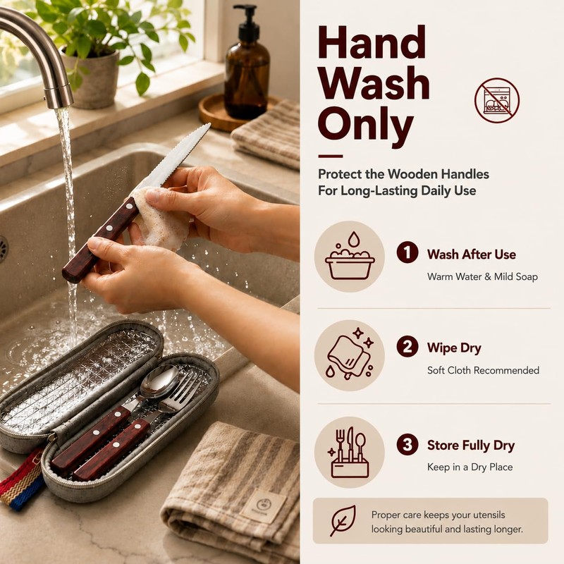 SNAILBREAD Portable Travel Utensils with Case, 4-Piece Stainless Steel Silverware