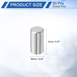 sourcing map 30Pcs 6mm x 12mm Dowel Pins, 304 Stainless Steel Cylindrical Shelves Support Pegs Locating Pin Shelf Fasten Elements for Bookshelf Cabinet Furniture Component (GB119), Silver