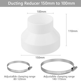 Amentalove Exhaust Hose Adapter 150 mm to 100 mm, Reducer Reducer Connector with 2 Stainless Steel Hose Clamps, ABS Universal Reducer for Ventilation, Round Pipe, Ventilation Duct
