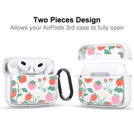 MOSNOVO Case for Airpods 3rd, Protective Clear Case with Shockproof Dual Layer Hard Luxe Metal Ring Designed for AirPods 3rd Generation - Strawberry Garden