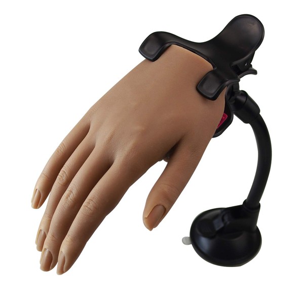 XMASIR Silikon Übungshand Acrylnägel, Flexible biegbare weibliche in Lebensgröße Silikon Hand für Nageldesign Übungsnageltraining mit Ständer(RH)