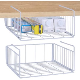 SUFAUY 2-Pack Under Shelf Basket Storage, Under Cabinet Hanging Organizer Holds up to 22lbs, Add Shelves for Storage for Pantry Closet, 11.3“d x 12.3" w, White