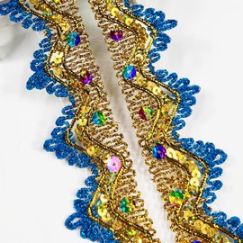 Length 14 Yards Width 1.57 Inch,Multicolored Sequins Trim Craft Ribbon Decorated Gimp Trim for Performance Costumes or Jewelry, Crafts and Sewing