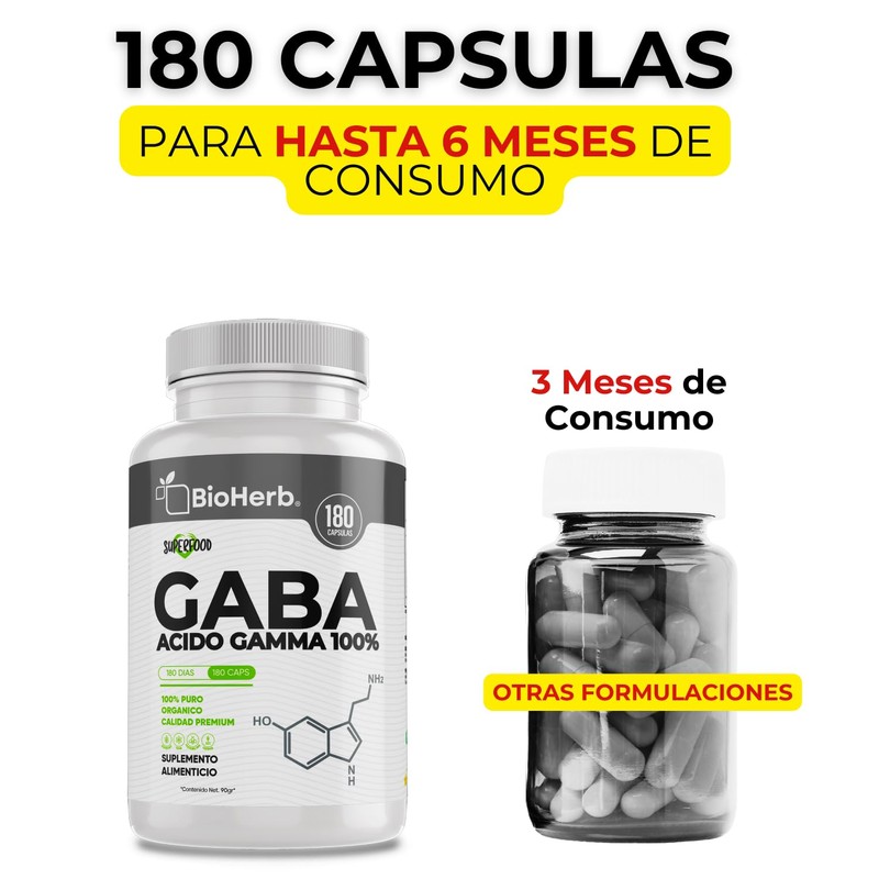GABA 100% Puro (180 Cápsulas Para 180 Días) - |