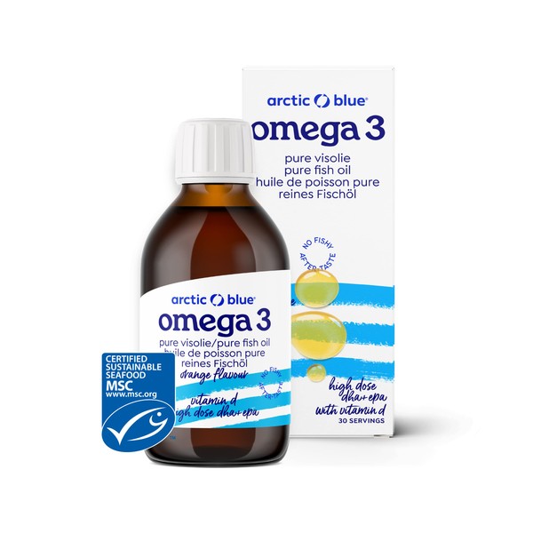 Arctic Blue Omega 3 Fish Oil - 150ml Liquid - High Dose with DHA, EPA and Vitamin D - No Belching or Fish Odour - Arctic Fish Oil - MSC Certified - Orange Flavour