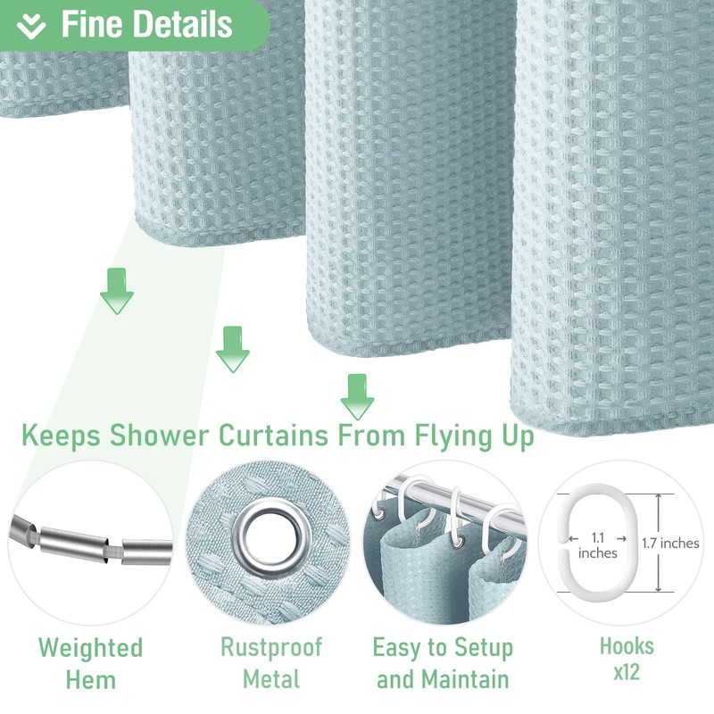 Dynamene Extra Long Shower Curtain - 96 Inch Long Waffle