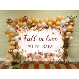 Fall in Love Baby Shower Backdrop Autumn Little Pumpkin Fall in Love with Baby Photography Background Bohemian Floral Newborn Kids Party Decoration Banner Photo Booth Props (7x5FT: 84x60 inch)