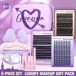 [EXHAUST]Geeneiya 5 Styles Lash Clusters Kit, Volume/ Mega/ Fluffy/ Bottom Eyelash Clusters Extensions with Everything You Need for Beginners and Proficient, DIY at Home Easily:_[LUXURY]-Set