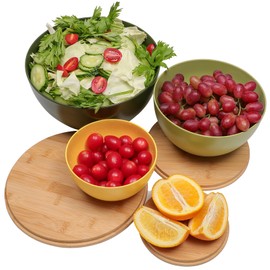 ECOWAY Salad Bowl Set of 3 with Bamboo Lids, Mixing Bowl Set, Nesting Bowls for Space Saving Storage, Made with Durable Eco-Friendly Bamboo Fiber, Great for Prepping and Serving Food (3 Colors)