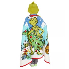 Franco Grinch Hoodiwinks Kid's Throw Blanket / Wrap & Hat Dr. Seuss Christmas
