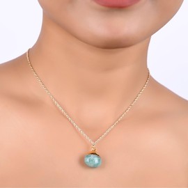 Gempires Natural Amazonite Teardrop Pendant, Healing Crystal Jewellery, 16+2 inch Adjustable 14k Gold Plated Chain