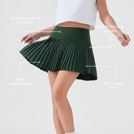 altiland Womens' Cool Feeling Pleated Tennis Athletic Running Mini Skirts with Shorts 3" (Retro Green, M)