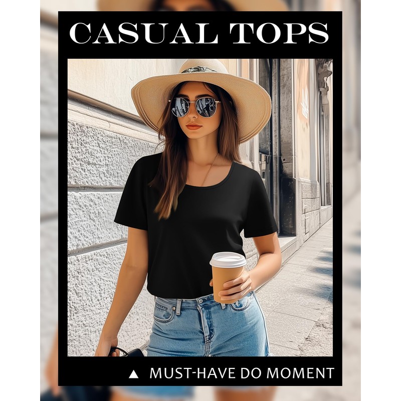 Neer 3 Pack Women's Scoop Neck Short Sleeve Tops Loose