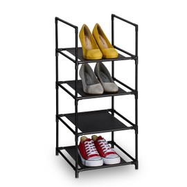 Relaxdays Shoe Rack, 4 Levels, H x W x D: 72 x 33 x 33 cm, Metal Shoe Rack, Fabric Shelf, Narrow Shoe Frame, Black/Grey