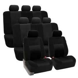 FH Group FH-FB060128 Three Row Trendy Elegance Car Seat Covers w. 8 Headrests, Airbag Compatible and Split Bench, Solid Black Color- Fit Most Car, Truck, SUV, or Van
