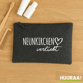 Huuraa Kulturbeutel Neunkirchen verliebt Geschenk 1 Liter Charcoal Filz Neunkirchen Geschenkidee