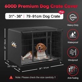 Zettum Dog Crate Cover 36 Inch - 600D Kennel Crate Covers for Dog Cage Waterproof & Heavy Duty, Small Dog Cage Cover Universal Fit for Most Wire Pet Crates - 36 x 24 x 24 Inch (Cover Only)