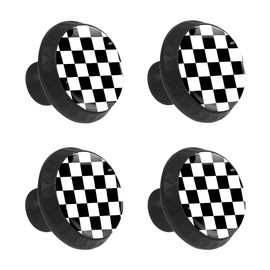 MSINMKOK 4 Pack Cabinet Knobs Black White Checkered Drawer Pulls Crystal Glass Round Knobs Handles for Dressers Drawer Bathroom Kitchen Cupboards Wardrobes Hardware Furniture Knobs