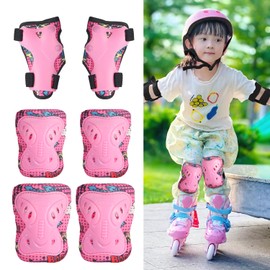LittleSo Kids 6-Piece Protector, Age Estimated 3-12 Years, Bicycle, Skateboard, Roller Skating, Bike Protector, Kids Protector, Wrist/Elbow/Knee Guards, Storage Bag Included (Pink)