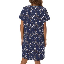 Tugege Women's Nightgown Short Sleeve Sleepshirts House Dress Sleepwear Casual Print Pajama (Navy Floral, Large)