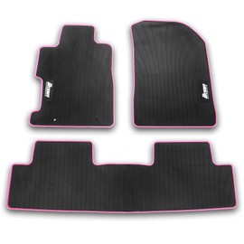 IKON MOTORSPORTS, Floor Mats Compatible with 2006-2011 Honda Civic Coupe & Sedan, Black w/Pink Edge Rubber All Weather Easy Clean Interior Car Carpets Full Set 3 Pieces