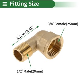 HEROFFIX Brass Pipe Fittings 3/4" Female x 1/2" Male Internal and External Thread Elbow 2.01" 2 Pcs