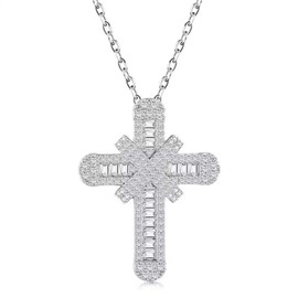 AOWVUTS Women's Cross Necklace, 925 Sterling Silver Chain, Cubic Zirconia, Cross Pendant Chain, Elegant Choker Necklace for Women, Fashion Jewellery, Women's Gifts for Valentine's Day, Mother's Day