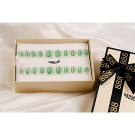 888MILLION Luxury Press On Set False Xtensions Glue and Cuticle Stick 20PCS Couture Quality High Gloss Nails Instant Application With Charms Soft Gel Nail Tip Nail Kit Acrylic Style HAND POLISHED AND CURED HAND MADE Manicure Press On Sets (JADE DRAGON, M