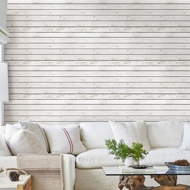 Commomy 3D Faux Shiplap Wallpaper Peel and Stick - 11.8"x11.8" 10 Pcs Ultralight PVC Retro White Stick on Wood Tiles for Kitchen Backsplash,Bathroom,Interior Wall Decor
