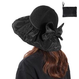 Acado Straw Sun Hat for Women - Wide Brim UV Protection Beach Hats Foldable Ladies Summer Hat with Storage Bag Black