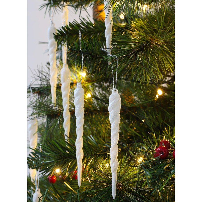 Christmas Concepts® 12cm Glitter Icicle Decorations Christmas Tree Trims (WHITE,