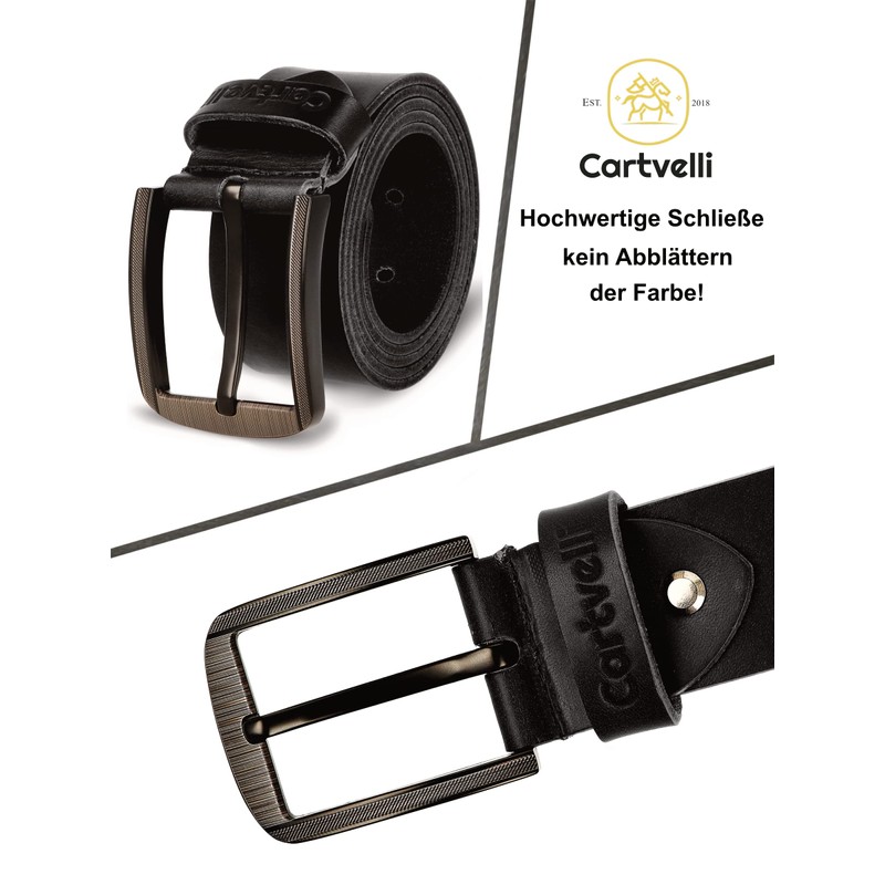 Cartvelli Men's Genuine Leather Belt, Black, 40 mm, Made in