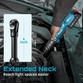 Extended Cordless Electric Ratchet Wrench: 66 Ft-lbs Power Ratchet Wrench 3/8", Brushless Motor, Variable Speed Trigger, 2 Pack 21V Batteries & Charger, 8 Sockets, 1/4"& 1/2" Adapter, 3" Extension Bar