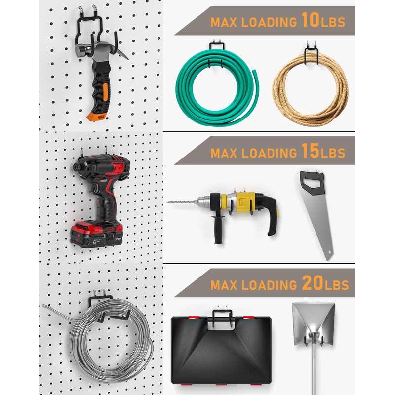 INCLY 24 Pack Heavy Duty Pegboard Hooks, 1/4" Pegboard Drill